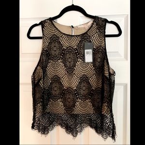 Guess Lace Overlay Crop Top